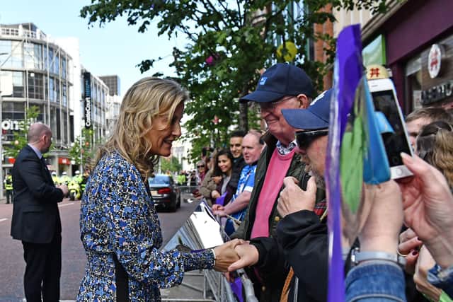 The Countess of Wessex meets well-wishers at Royal Avenue in Belfast