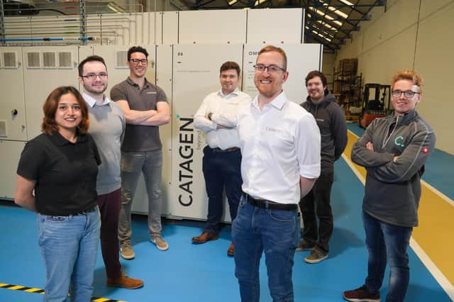 Pictured at its headquarters in Belfast’s Titanic Quarter are some of Catagen's new net zero technologies team. Included are Siya Yadav, Michael Sloan, Tom Morris, Calvin Thompson, Andrew Pedlow, Matthew Boyd and Andrew Shannon