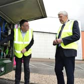 Infrastructure Minister John O’Dowd is pictured with Neil Collins, managing director of Wrightbus