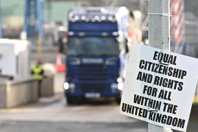 An anti-protocol poster at the Port of Larne earlier this year