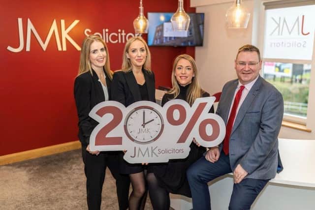 Launching the four day week on full pay initiative back in 2020 Maurece Hutchinson, MD, Olivia Meehan, legal services director, Michelle Murphy, HR & operations manager, Jonathan McKeown, chair, JMK