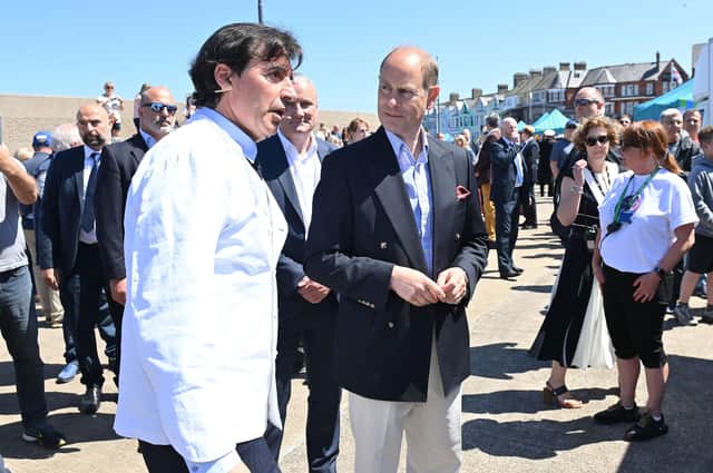 The award winning chef, Jean-Christophe Novelli, who has a restaurant in Belfast, with Prince Edward on the pier in Bangor, Co Down on Saturday June 4. It was almost perfect early summer weather across Northern Ireland that day of Queen's Platinum jubilee celebrations. 

Photo by Stephen Hamilton / Press Eye
