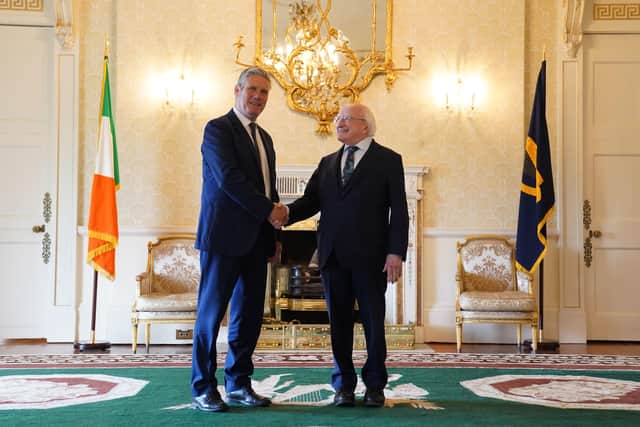 Labour leader Sir Keir Starmer meets President Michael D Higgins in Aras An Uachtarain during his visit to Dublin today