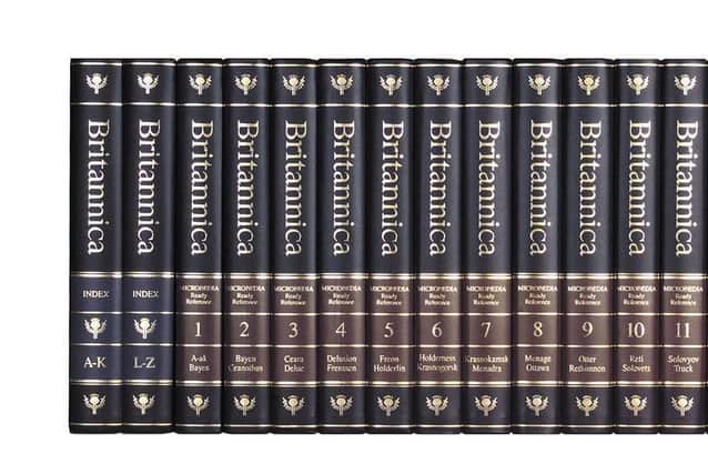 Encyclopaedia Britannica Inc. shows volumes of the company's encyclopedia. Encyclopaedia Britannica Inc. on Tuesday, March 13, 2012 said that it will stop publishing print editions of its flagship encyclopedia for the first time since the sets were originally published more than 200 years ago. (AP Photo/Encyclopaedia Britannica Inc.)