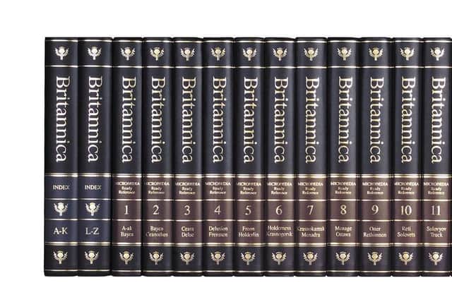 Encyclopaedia Britannica Inc. shows volumes of the company's encyclopedia. Encyclopaedia Britannica Inc. on Tuesday, March 13, 2012 said that it will stop publishing print editions of its flagship encyclopedia for the first time since the sets were originally published more than 200 years ago. (AP Photo/Encyclopaedia Britannica Inc.)