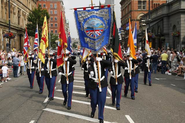 A Twelfth of July parade in Belfast city centre. Picture: Kelvin Boyes / Press Eye.
