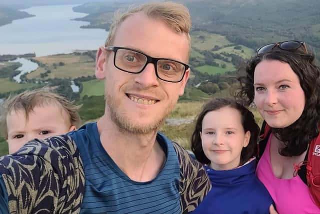 Daniel Simpson, pictured with his young family, was diagnosed with testicular cancer as a teenager