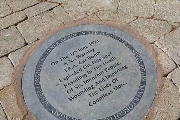 The permanent memorial to the Provisional IRA Coleraine terrorist bomb atrocity and the six people who were murdered in it