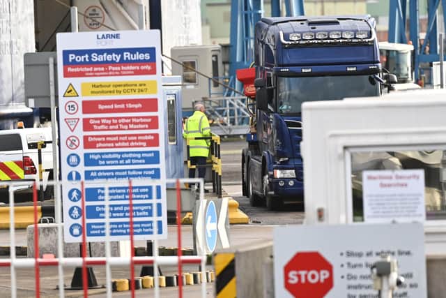 Checks taking place at the Port of Larne earlier this year. The UK Government is legislating for green and red channels to be created at Northern Irish ports - only goods going on to the Irish Republic will be checked in red channel areas