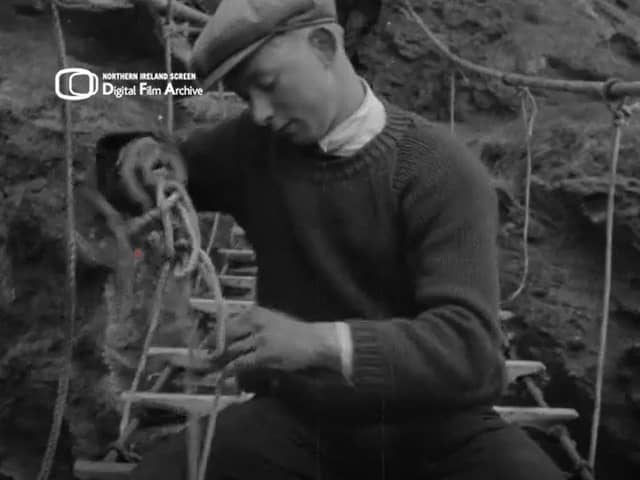 Paddy McCambridge as he was in the 1965 video Preparing Carrick-A-Rede © ITV. Courtesy of Northern Ireland Screen’s Digital Film Archive
