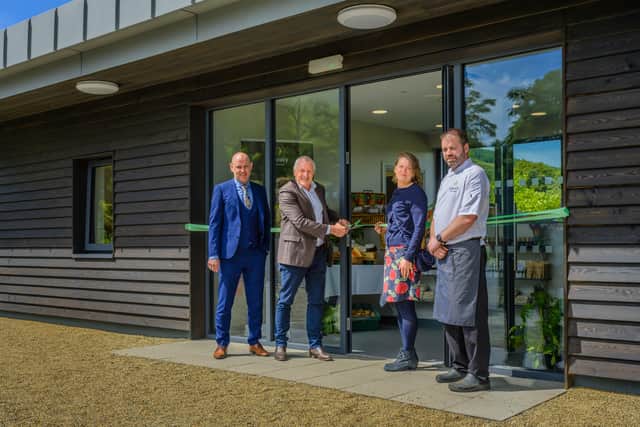 Pictured at the official opening of the Farm Store at Killeavy Castle Estate is general manager Jason Foody, owners of Killeavy Castle Estate, Mick Boyle and Robin Boyle and executive chef at Killeavy Castle Estate, Darragh Dooley