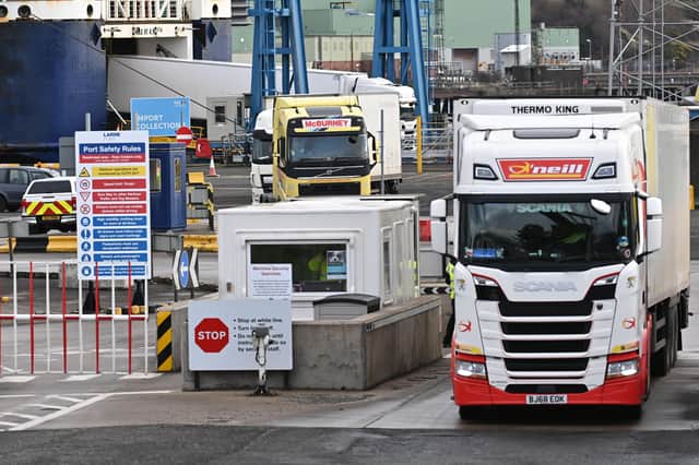 Checks being undertaken as lorries arrived from the mainland at the Port of Larne. Earlier this week, the UK Government published its Northern Ireland Protocol Bill, which would allow ministers to override large parts of the protocol