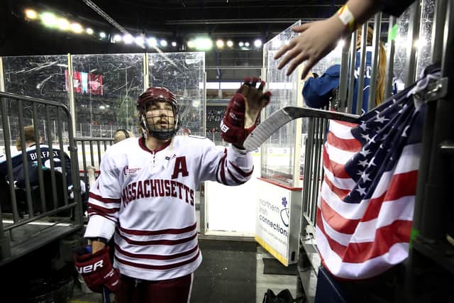 UMass Minutemen taking part in the Friendship Four at the SSE Arena, Belfast, in 2016.  Picture: William Cherry/Presseye