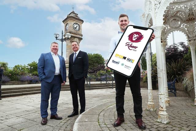 Frank Shivers, board member, Bangor Chamber of Commerce, Glyn Roberts, chief executive, Retail NI and Andrew Bartlett, founder, Roam Local app