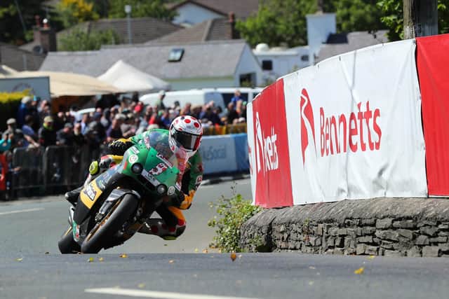 French rider Pierre Yves Bian in action at the Isle of Man TT.