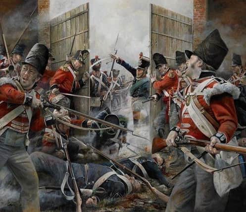 The closing of the gates at Hougoumont during the Battle of Waterloo