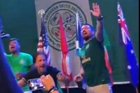 Actor Martin Compston on stage at the North American Celtic supporters conference in Las Vega on Wednesday.