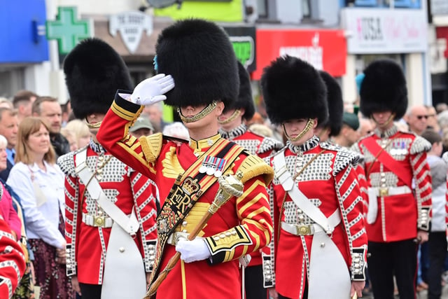 The drum core from the Irish Guards at the Armed Forces Day 2022 in Banbridge