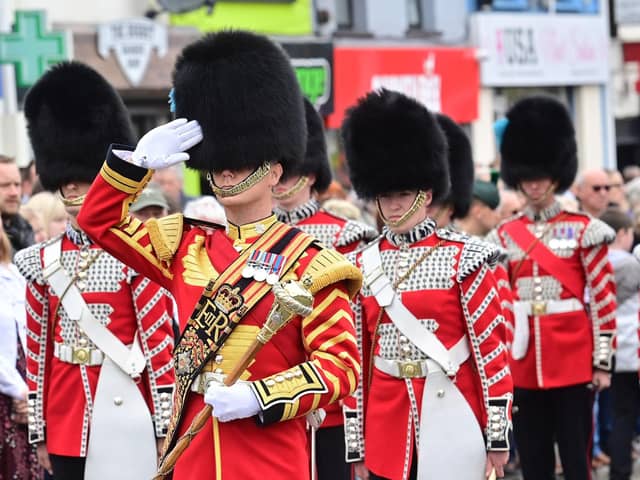 The drum core from the Irish Guards at the Armed Forces Day 2022 in Banbridge