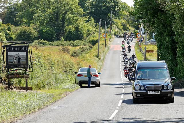 Davy Morgan was escorted to his hometown of Saintfield in Co Down on Sunday after his body returned home from the Isle of Man, where he died following a crash in the TT Races.