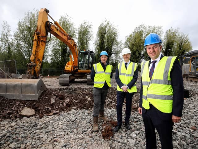 Pictured as work gets underway to expand and develop Maxol Kinnegar Service Station in Holywood is Brian Donaldson, chief executive officer at The Maxol Group with Kevin Paterson, head of retail NI and Alan Pollock, group premises development manager, Maxol