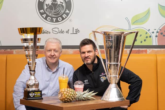 Andrew McQueen, master franchise partner of Smoothie Factory along with Belfast Giants head coach Adam Keefe