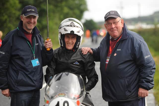 Race chaplin  the Rev John Kirkpatrick and his race team assistant chaplins
Pastor Edwin Ewart and the Rev Noel Agnew on the Armoy road race start grid.