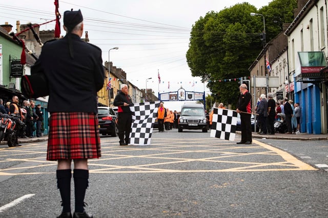 The funeral of 52-year-old road racer Davy Morgan from Saintfield in Co Down, who died following a crash at the Isle of Man TT races.