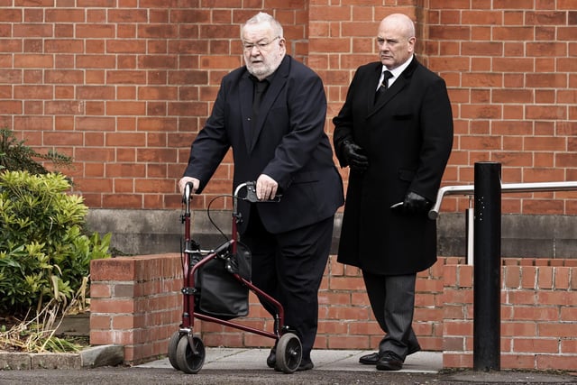 Aideen Kennedy's father Noel (left) leaves Good Shepherd Church in Belfast following a Requiem Mass for his daughter. Picture date: Tuesday June 21, 2022.