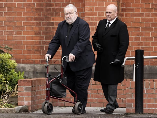 Aideen Kennedy's father Noel (left) leaves Good Shepherd Church in Belfast following a Requiem Mass for his daughter. Picture date: Tuesday June 21, 2022.