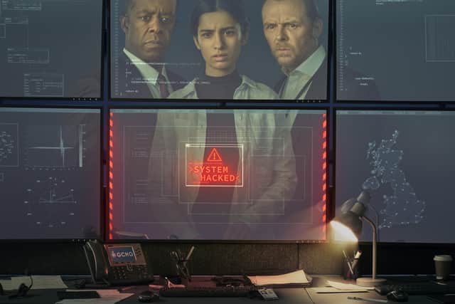 Adrian Lester (ANDREW), Hannah Khalique-Brown (SAARA) & Simon Pegg (DANNY)