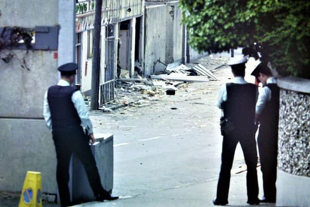 The aftermath of a mortar attack by IRA on Newry RUC station