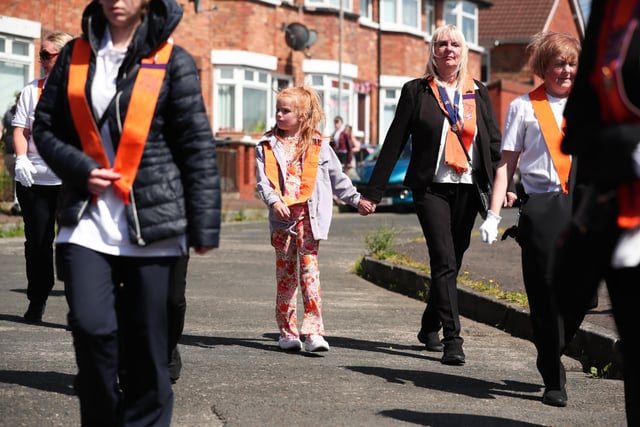 Members of the Orange Order and marching bands pictured at Workman Avenue in Belfast as they take part in the annual Whiterock Parade in west Belfast this afternoon.


Photo by Kelvin Boyes / Press Eye.