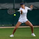 Emma Raducanu in action during a practice session ahead of the 2022 Wimbledon Championship at the All England Lawn Tennis and Croquet Club. Pic by PA.