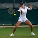 Emma Raducanu in action during a practice session ahead of the 2022 Wimbledon Championship at the All England Lawn Tennis and Croquet Club. Pic by PA.