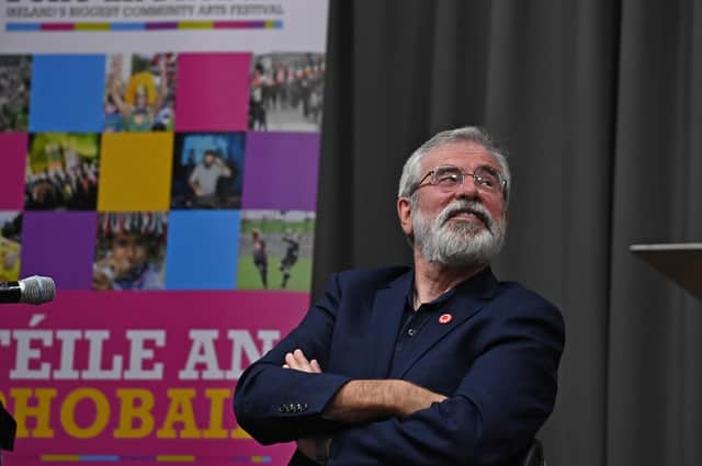 The former Sinn Fein president Gerry Adams launching his book  ‘Black Mountain And Other Stories’ at the Felons as part of Féile An Phobail last summer, 2021. The London-based law firm, McCue, Jury & Partners said: “A high court civil action has been launched by victims of Provisional IRA terrorism against Gerry Adams"
Pic Colm Lenaghan/Pacemaker