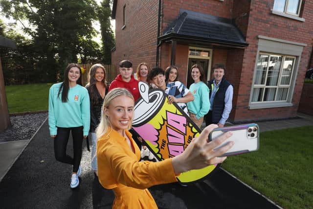 Nia Gallagher, influencer, is pictured are Chloe Henning, VAVA Influence director and co-founder; TikTok House influencers Roisin Thornbury, Daniel Devlin, Sophy Grier, Emma White, King Ye, Francesca Morelli, VAVA Influence director and co-founder and Jim Burke, sales and acquisitions director, Hagan Homes