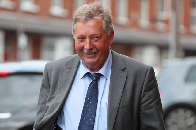 DUP MP Sammy Wilson arrives at the DUP headquarters in Belfast for a meeting of the party officers. Party leader Edwin Poots is facing questions about his leadership future after a significant majority of the party's elected representatives opposed his decision to reconstitute the powersharing Executive with Sinn Fein. Picture date: Thursday June 17, 2021.