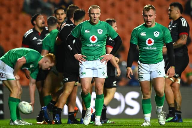 Keith Earls of Ireland reacts during the match between the Maori All Blacks and Ireland at FMG Stadium