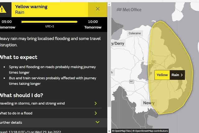Met Office issues Yellow weather warning