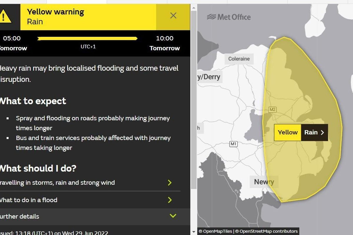 NI weather: This is NOT what you want to hear at the end of June - Yellow weather warning place tomorrow