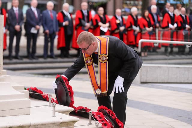 Press Eye - Belfast - Northern Ireland - 1st July 2022

Act of Remembrance and Wreath Laying ceremony at the Cenotaph at Belfast City Hall to mark the Battle of the Somme.  

The First World War Battle of the Somme started on 1st July 1916. 


Picture by Jonathan Porter/PressEye
