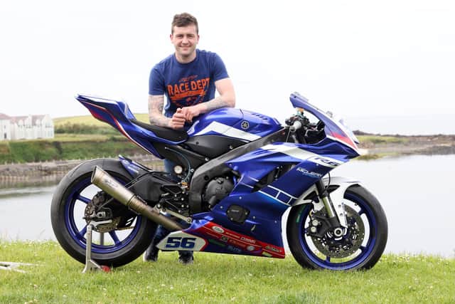 Adam McLean with the Yamaha R6 Supersport machine he will ride for the rest of this season. Picture: Stephen Davison.