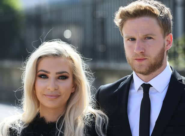 Model Laura Lacole and footballer Eunan O'Kane outside the High Court in Belfast in 2017 where they brought a landmark legal case to secure official recognition of their humanist wedding. Photo credit: Brian Lawless/PA Wire