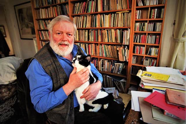 Michael Longley with his cat Sam in 2000