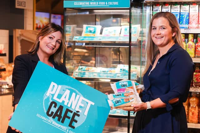 Musgrave NI trading manager Michelle McDonnell and Deli-Lites national account manager Barbara Hawkins launch the new Planet Café range at McGoveran’s Centra Cathedral Quarter in Belfast