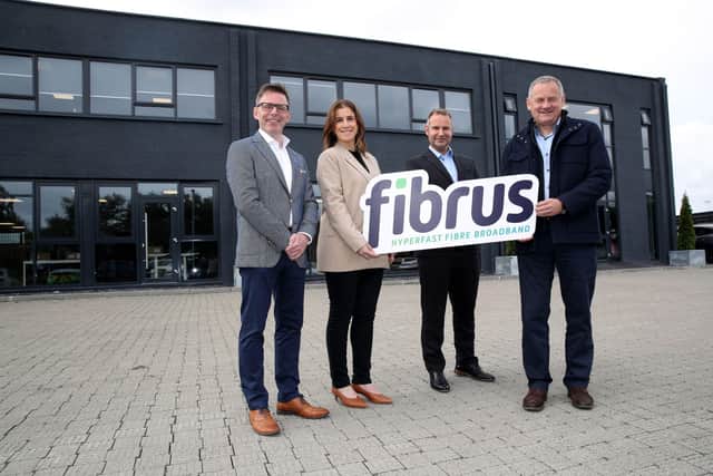Neil Burrows, procurement director at Fibrus, Sharon McGregor, fleet, facilities and office manager at Fibrus, Shane Haslem, Fibrus COO and Liam Mulholland, service delivery director at Fibrus