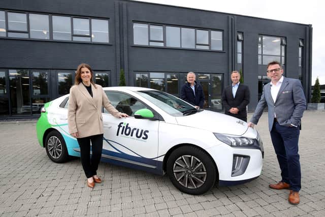 Sharon McGregor, Ffeet facilities and office manager at Fibrus, Liam Mulholland, service delivery director at Fibrus, Shane Haslem, Fibrus COO and Neil Burrows, procurement director at Fibrus