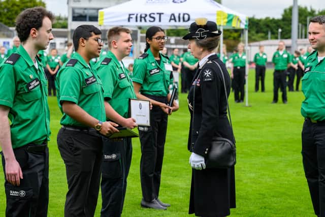Princess Anne with members of St John Ambulance at Ballymena Showgrounds. Photo by Press Eye