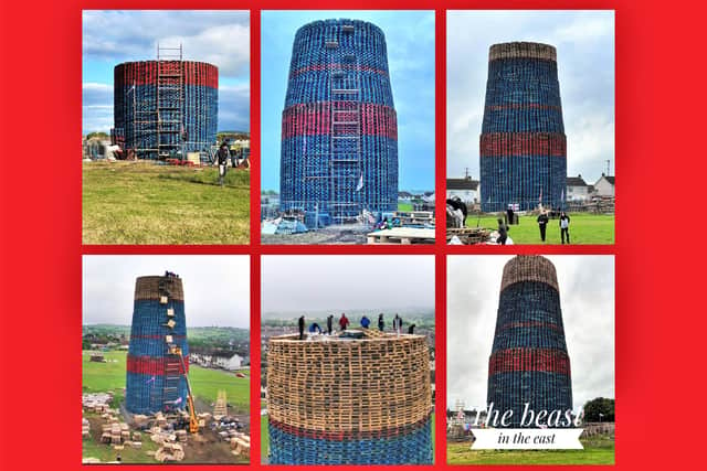 The Craigyhill Bonfire in Larne taking shape from top left to top right, and bottom left to bottom right. The first picture was taken June 12, and the latest picture was taken on July 6.